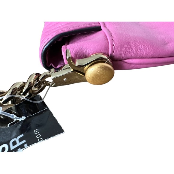 Wilsons Leather Pink Leather Bag Shoulder or Clutch Gold Chain Rhinestone Crown - Picture 5 of 12